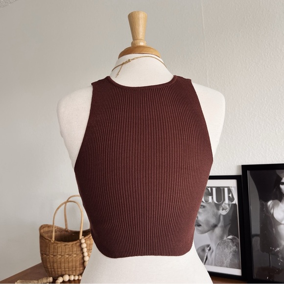 BROWN RIBBED STRETCHY BASIC CROP TANK #0358 - Picture 5 of 5